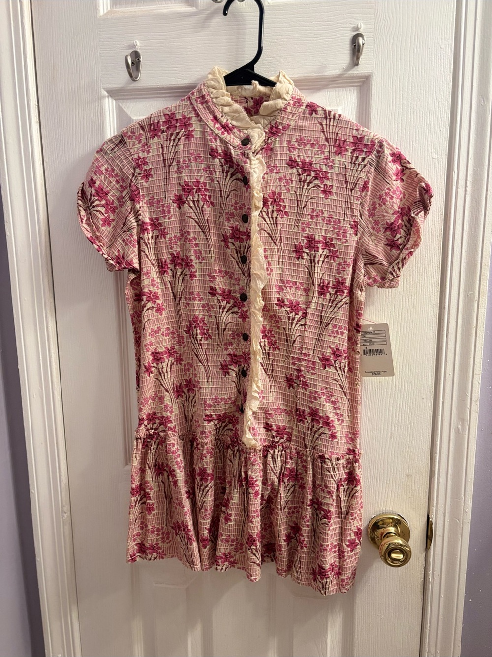 Free People Pink Floral Ruffle-Front Kids Dress